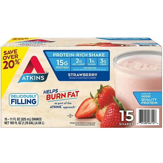 Atkins 15g Keto Protein Shake, Strawberry 11 fl. oz.,15 pk. 2