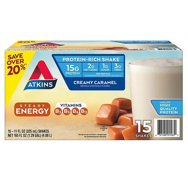 Atkins 15g Energy Protein Shake, Creamy Caramel 11 fl. oz., 15 pk. 2
