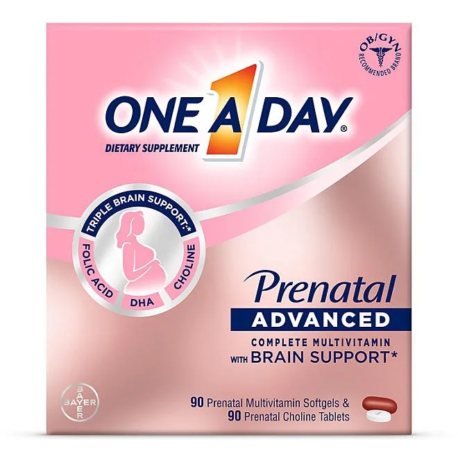 One A Day Women's Prenatal Advanced Mulitvitamins Softgels & Prenatal Choline Tablets 2 pk., 90 ct. 2