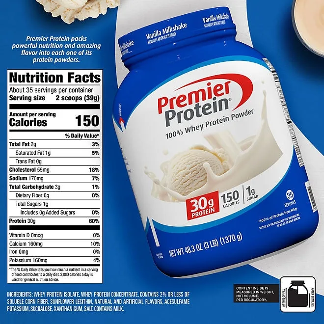 Premier Protein 30g High Protein Powder, Vanilla Milkshake, 3 lbs. 5