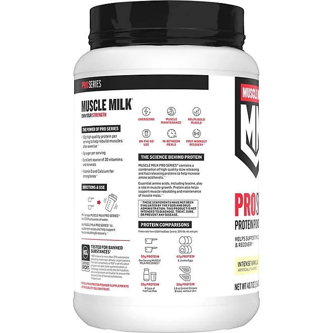 Muscle Milk Pro Series 50g Whey Protein Powder, Intense Vanilla 2.54 lbs. 3