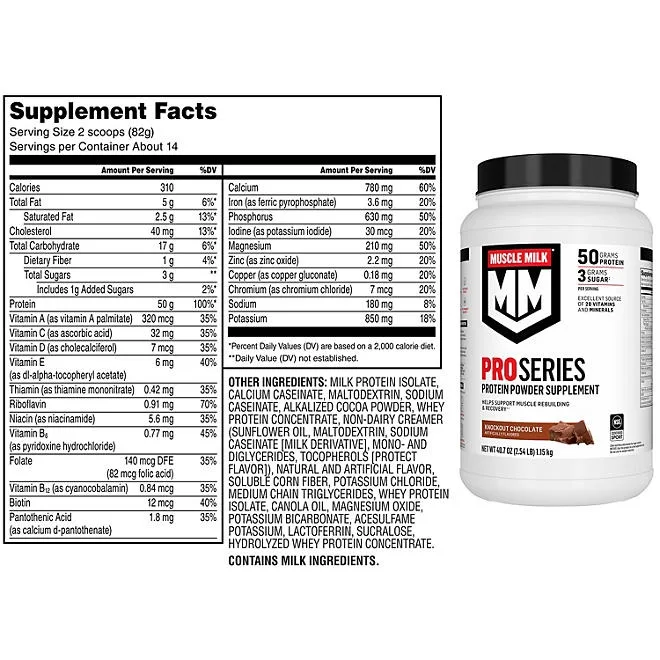 Muscle Milk Pro Series 50g Whey Protein Powder, Knockout Chocolate 2.54 lbs. 3