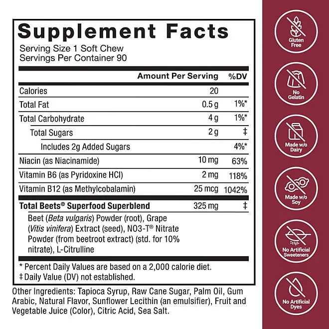 Force Factor Total Beets Soft Chews, A&ccedilai Berry, 90 ct. 3