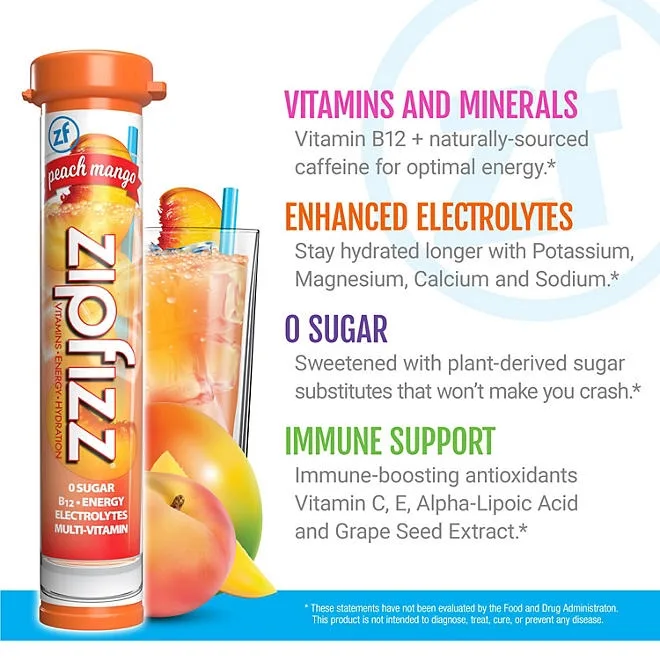 Zipfizz Energy Multi-Vitamin Hydration Drink Mix, Peach Mango, 20 ct. 5
