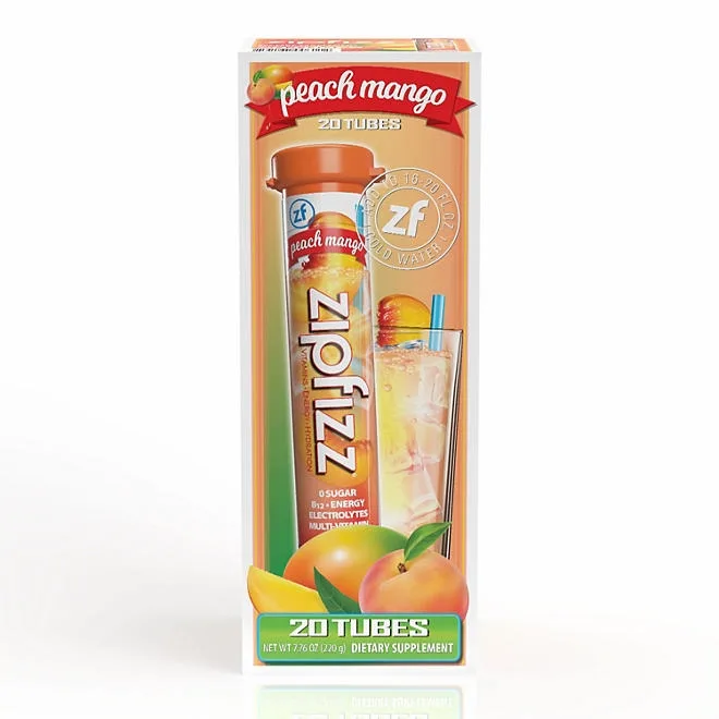 Zipfizz Energy Multi-Vitamin Hydration Drink Mix, Peach Mango, 20 ct. 2
