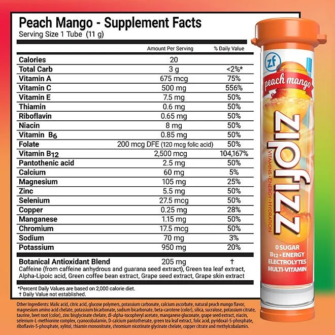 Zipfizz Energy Multi-Vitamin Hydration Drink Mix, Peach Mango, 20 ct. 3