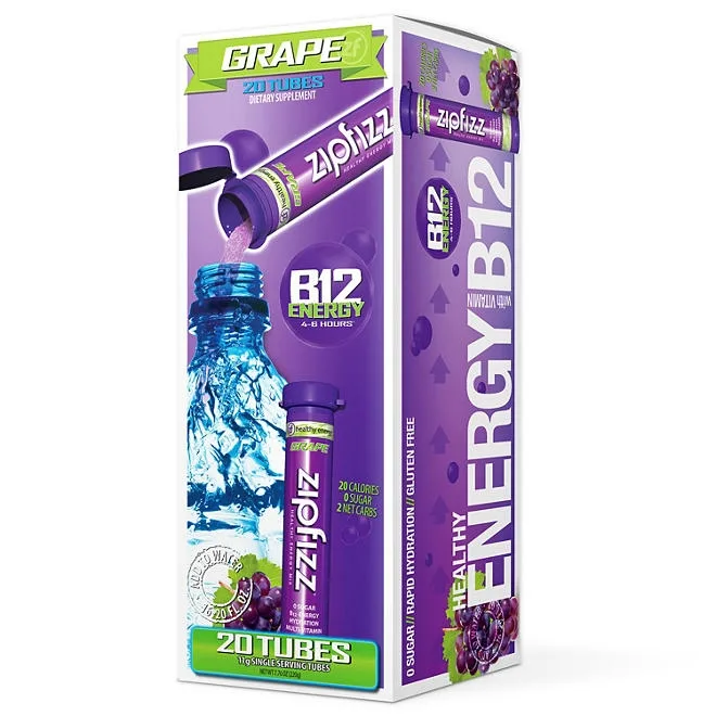 Zipfizz Energy Multi-Vitamin Hydration Drink Mix, Grape, 20 ct. 2