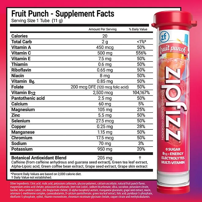 Zipfizz Energy Multi-Vitamin Hydration Drink Mix, Fruit Punch, 20 ct. 3