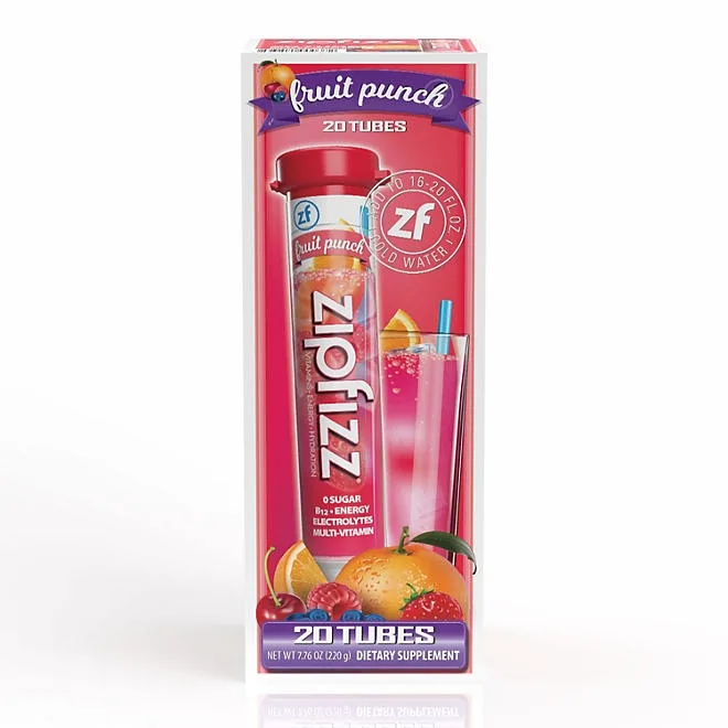 Zipfizz Energy Multi-Vitamin Hydration Drink Mix, Fruit Punch, 20 ct. 2