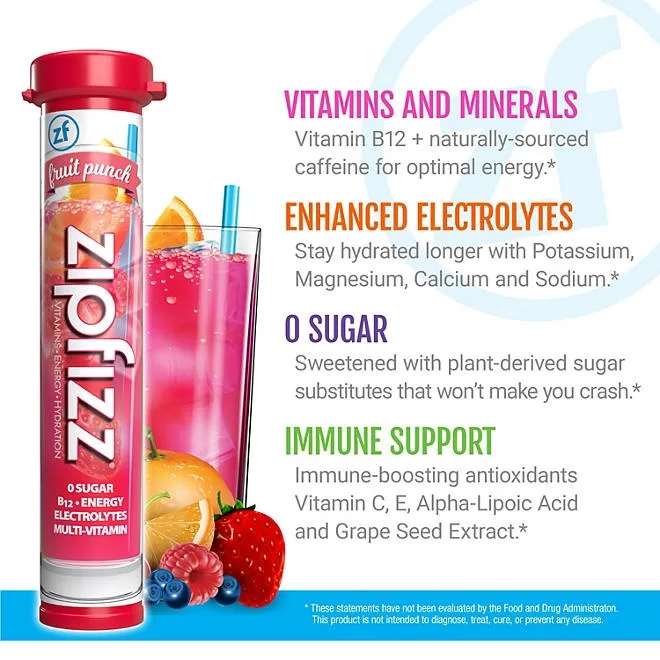 Zipfizz Energy Multi-Vitamin Hydration Drink Mix, Fruit Punch, 20 ct. 5