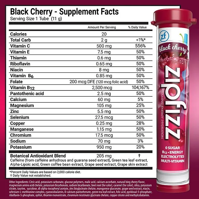 Zipfizz Energy Multi-Vitamin Hydration Drink Mix, Black Cherry, 20 ct. 3