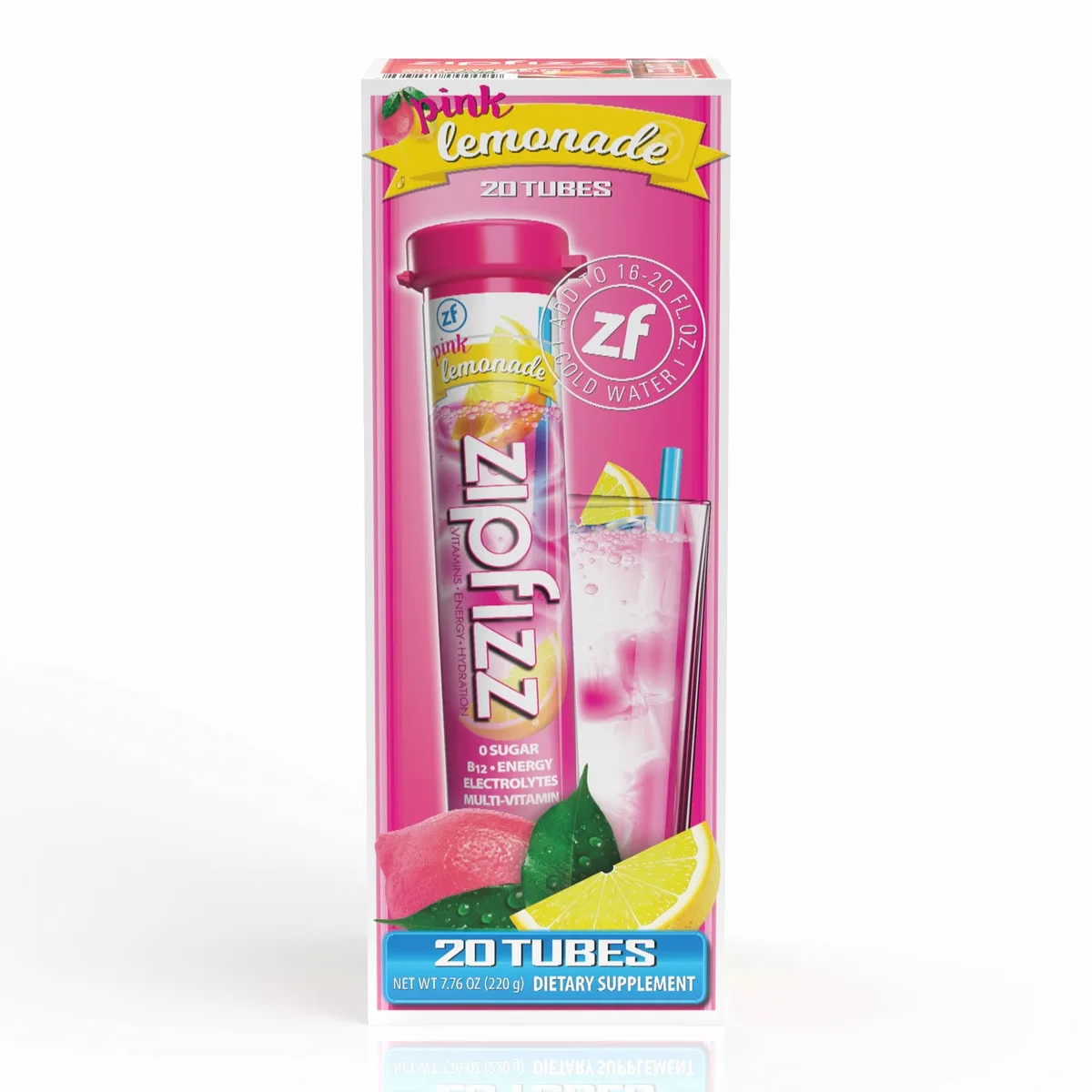 Zipfizz Energy Multi-Vitamin Hydration Drink Mix, Pink Lemonade, 20 ct.