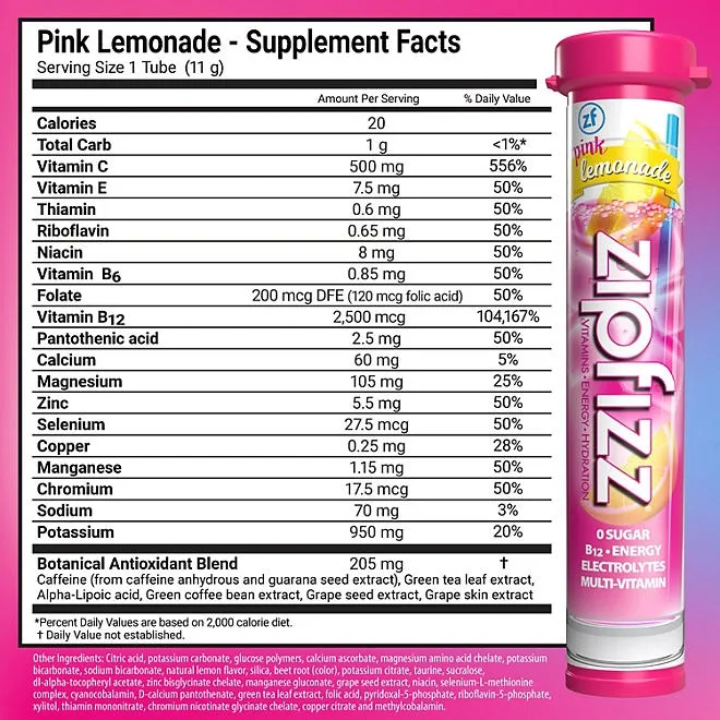 Zipfizz Energy Multi-Vitamin Hydration Drink Mix, Pink Lemonade, 20 ct. 3
