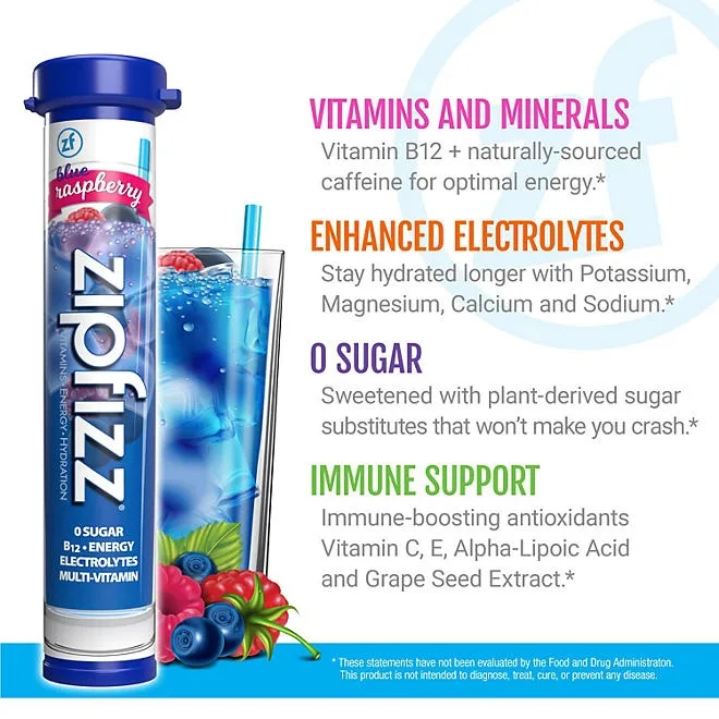 Zipfizz Energy Multi-Vitamin Hydration Drink Mix, Blue Raspberry, 20 ct. 5