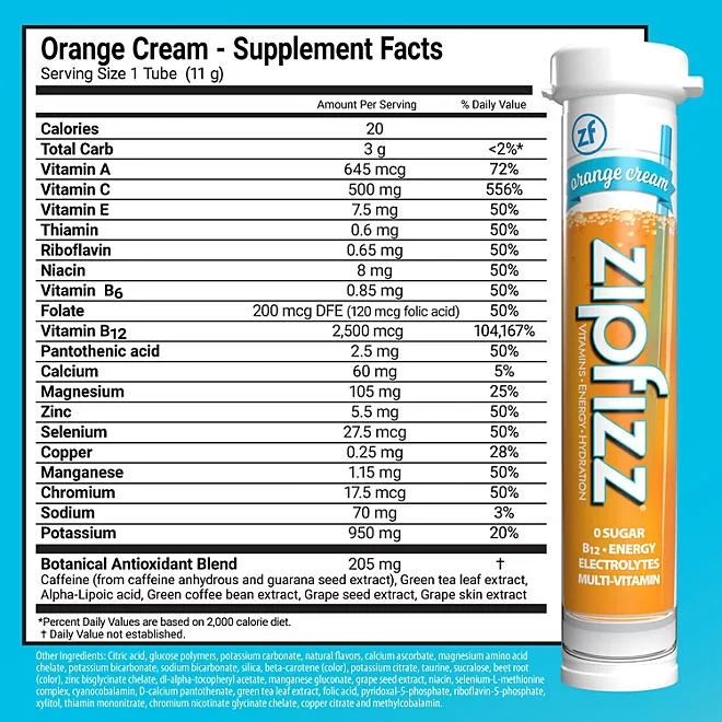 Zipfizz Energy Multi-Vitamin Hydration Drink Mix, Orange Cream, 20 ct. 3