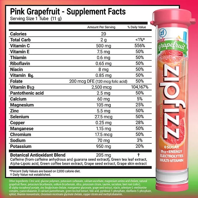Zipfizz Energy Multi-Vitamin Hydration Drink Mix, Pink Grapefruit, 20 ct. 3