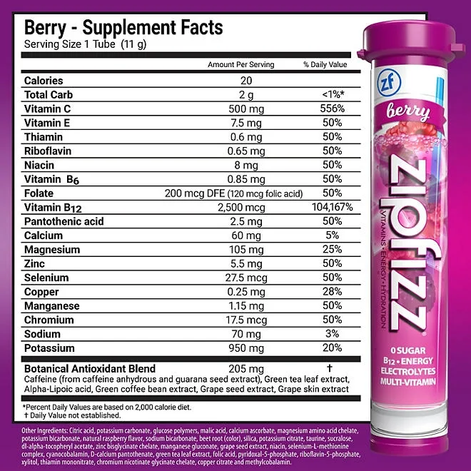 Zipfizz Energy Multi-Vitamin Hydration Drink Mix, Berry, 20 ct. 3