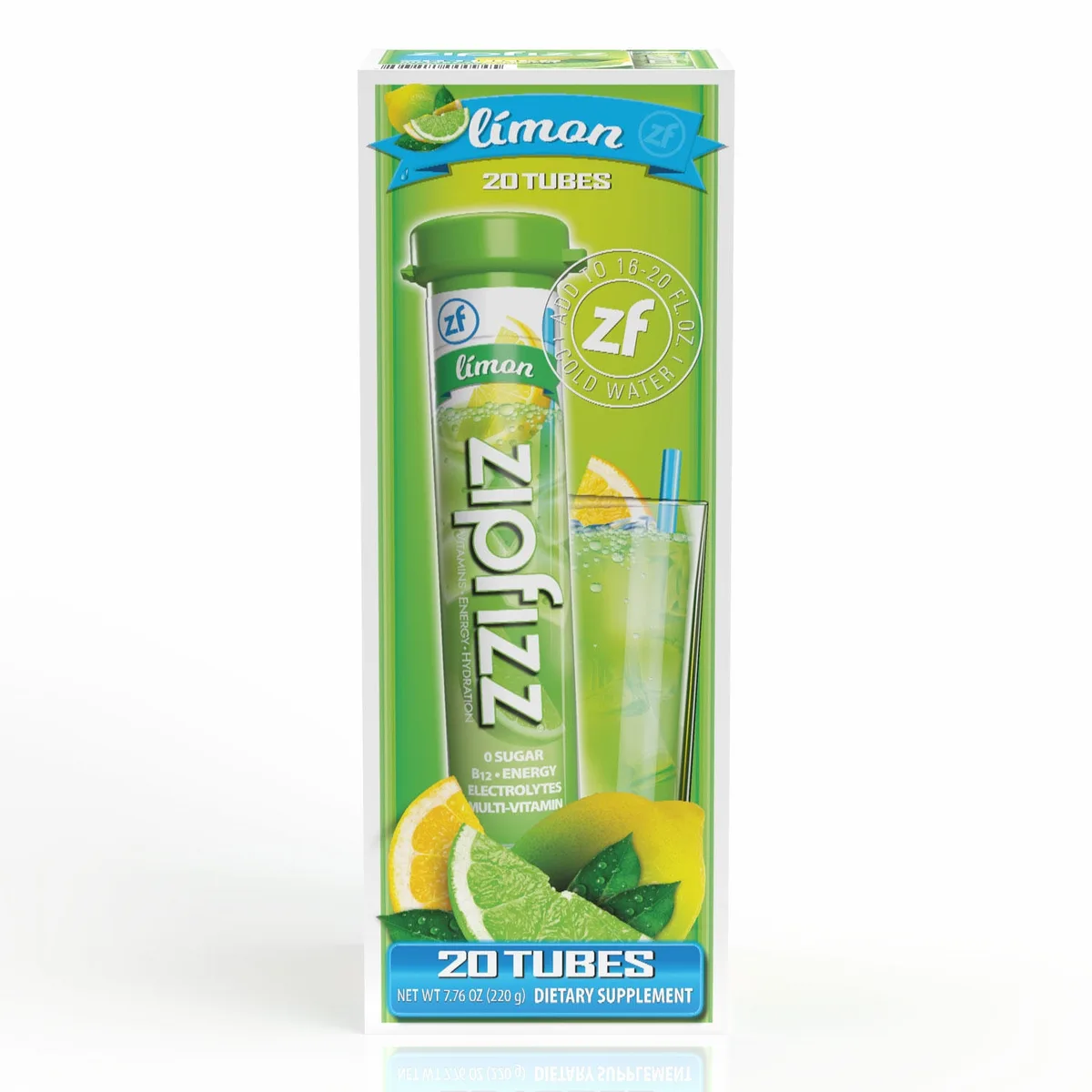 Zipfizz Energy Multi-Vitamin Hydration Drink Mix, Limon, 20 ct.