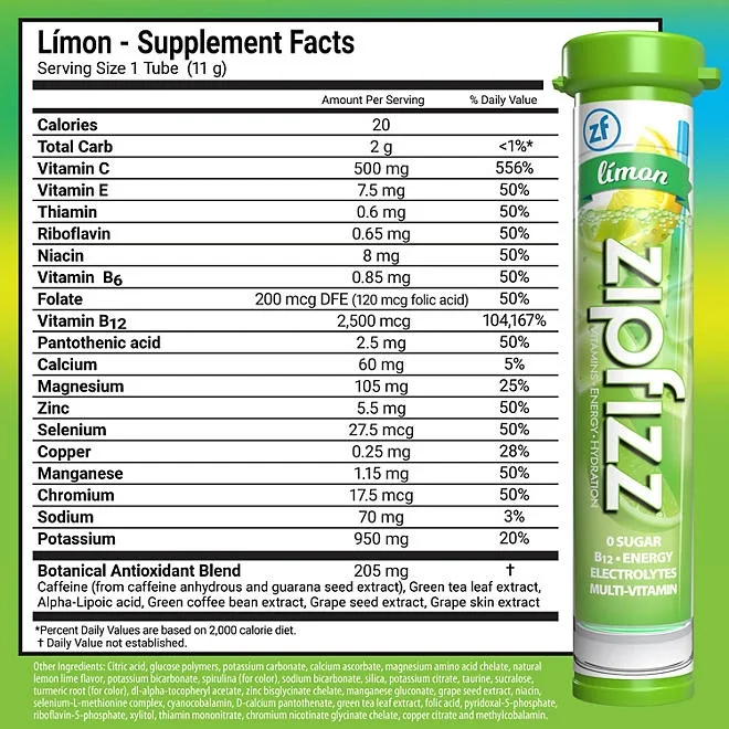 Zipfizz Energy Multi-Vitamin Hydration Drink Mix, Limon, 20 ct. 3