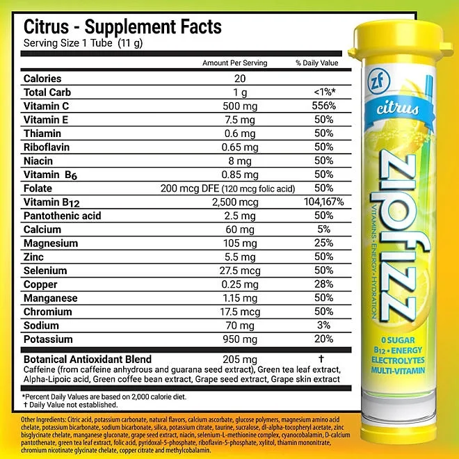 Zipfizz Energy Multi-Vitamin Hydration Drink Mix, Citrus, 20 ct. 3