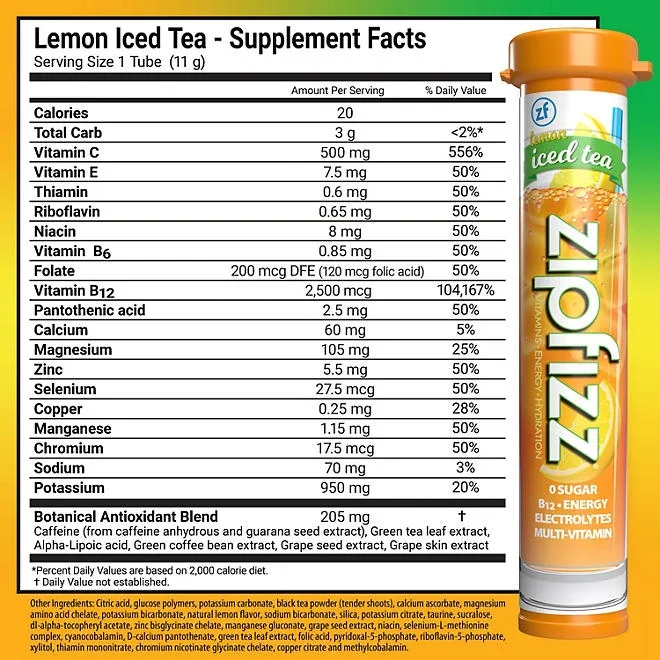 Zipfizz Energy Multi-Vitamin Hydration Drink Mix, Lemon Iced Tea, 20 ct. 3