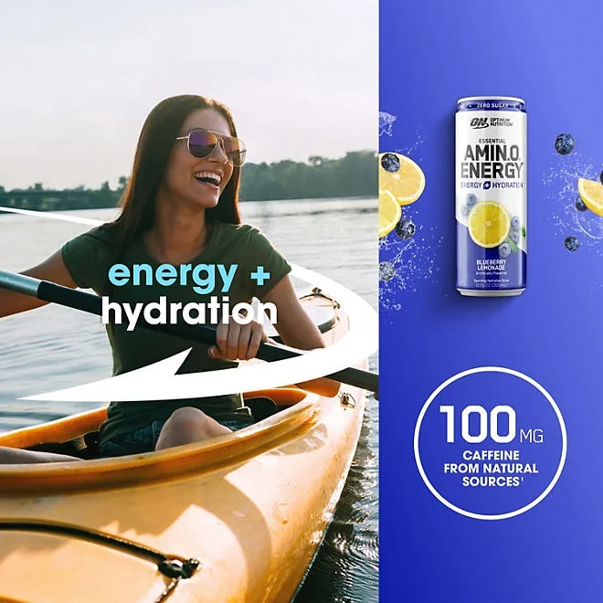 Optimum Nutrition Essential Amino Energy + Electrolytes Sparkling Hydration Drink, Blueberry Lemonade 12 ct. 5
