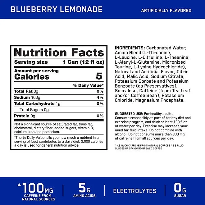 Optimum Nutrition Essential Amino Energy + Electrolytes Sparkling Hydration Drink, Blueberry Lemonade 12 ct. 3