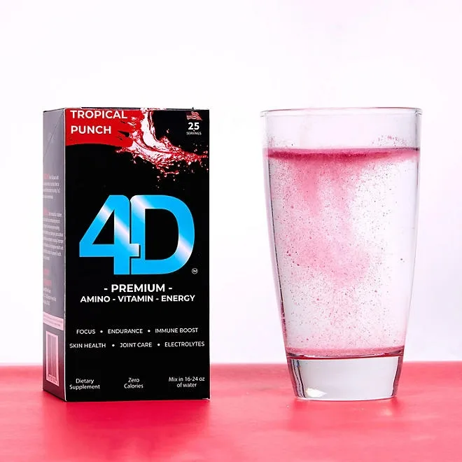 4D Clean Energy Premium Dietary Supplement, Tropical Fruit Punch, 25 ct. 2
