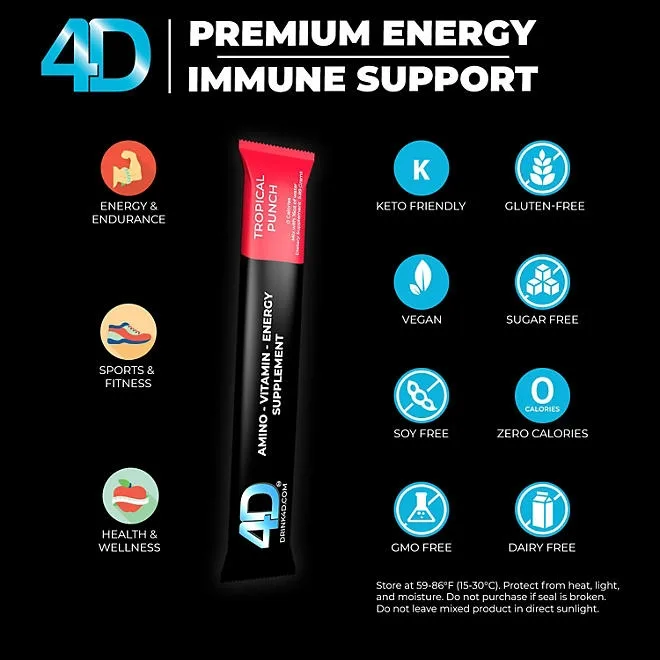 4D Clean Energy Premium Dietary Supplement, Tropical Fruit Punch, 25 ct. 3