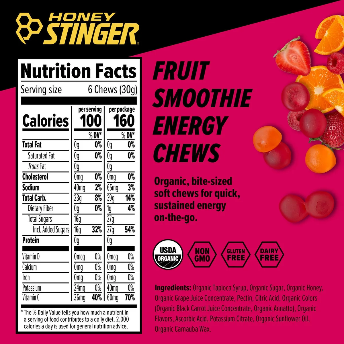 Honey Stinger Energy Chews, Fruit Smoothie Flavor, 12 ct. 2