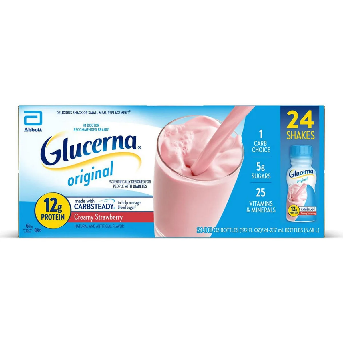 Glucerna 12g Protein Shake, Creamy Strawberry 8 fl. oz., 24 pk.