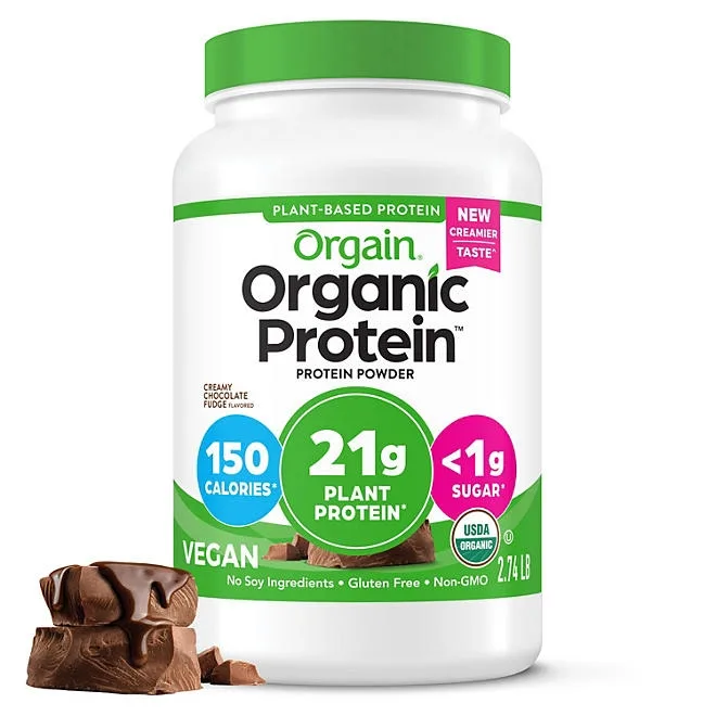 Orgain Organic 21g Plant-Based Protein Powder, Creamy Chocolate Fudge 2.74 lbs. 2