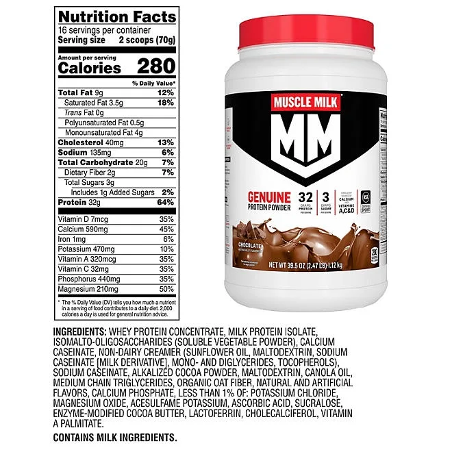 Muscle Milk Genuine 32g Whey Protein Powder, Chocolate 2.47 lbs. 3