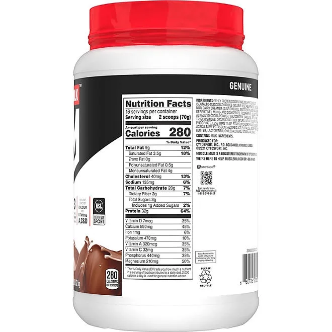 Muscle Milk Genuine 32g Whey Protein Powder, Chocolate 2.47 lbs. 5