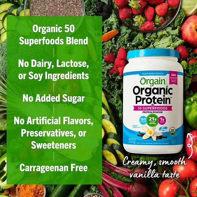 Orgain Organic 21g Plant-Based Protein Powder + Superfoods, Vanilla 2.7 lbs. 5