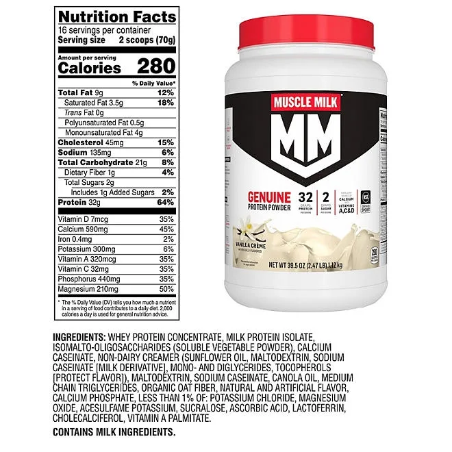 Muscle Milk Genuine 32g Whey Protein Powder, Vanilla Cream, 2.47 lbs. 3