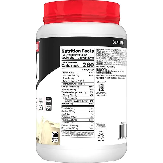 Muscle Milk Genuine 32g Whey Protein Powder, Vanilla Cream, 2.47 lbs. 5