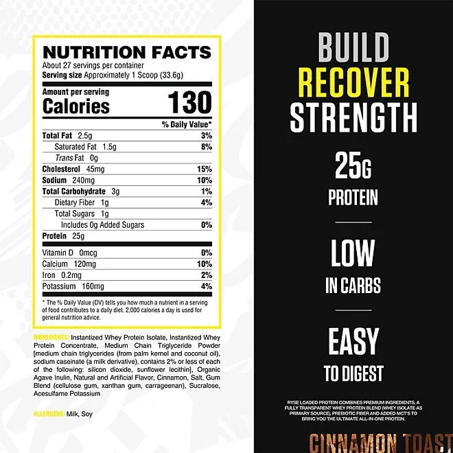 Ryse 25g Loaded Protein Powder, Cinnamon, 2 lbs. 3