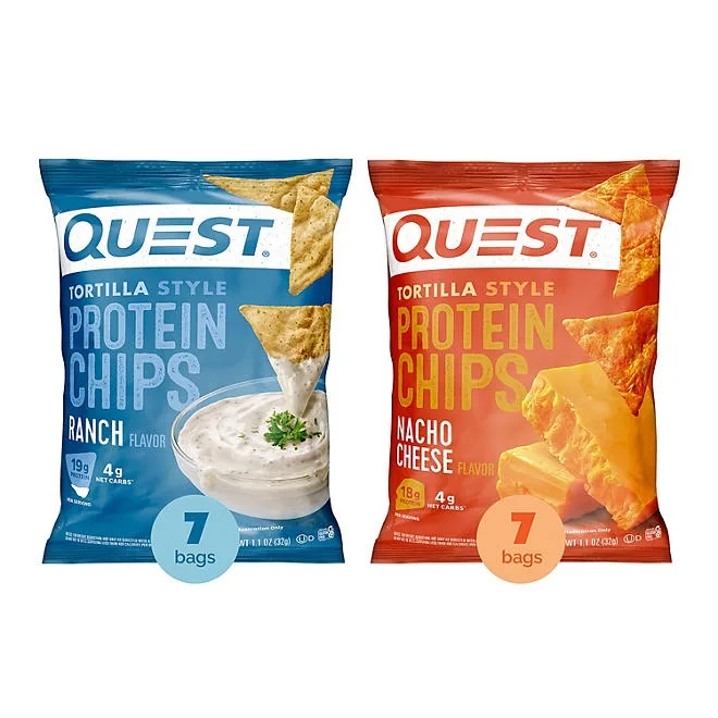 Quest Tortilla Style 18-19g Protein Chip Variety Pack, Nacho Cheese & Ranch, 14 ct. 4