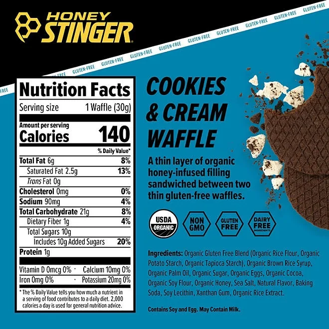 Honey Stinger Organic Gluten-Free Cookies and Cream Waffles (12 ct.) 3