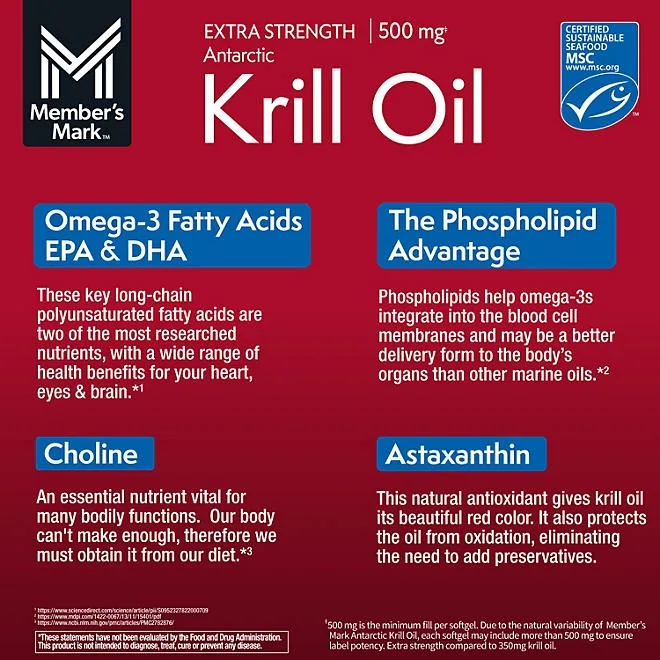 Member's Mark Extra Strength Antarctic Pure Omega-3 Krill Oil, 500 mg, 160 ct. 5