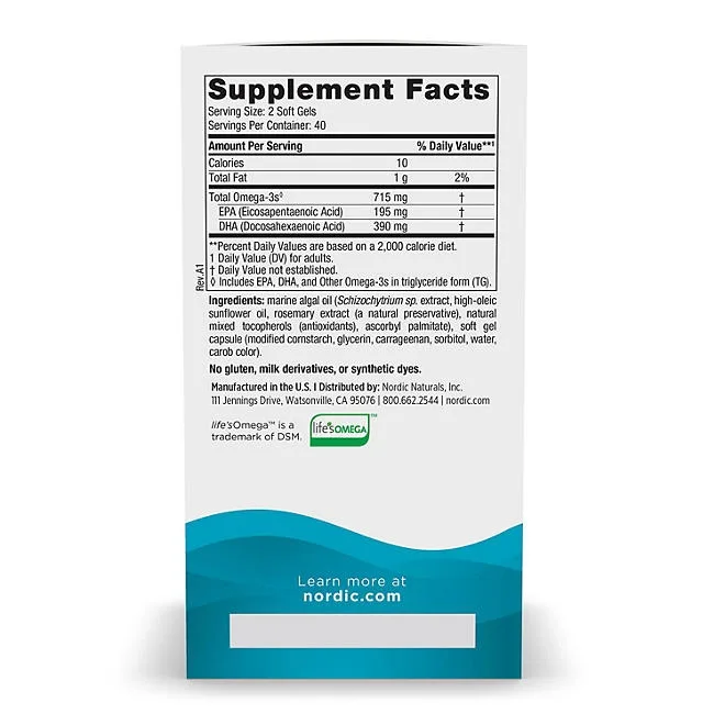 Nordic Naturals Algae Omega 715 mg Softgels, 80 ct. 3