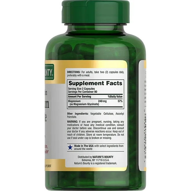 Nature's Bounty Magnesium Glycinate Capsules, 240 mg 180 ct. 3