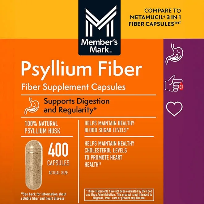 Member's Mark 100% Psyllium Husk Fiber Capsules, 800 ct. 5