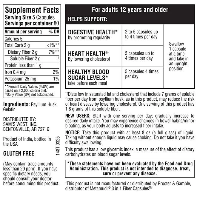 Member's Mark 100% Psyllium Husk Fiber Capsules, 800 ct. 3
