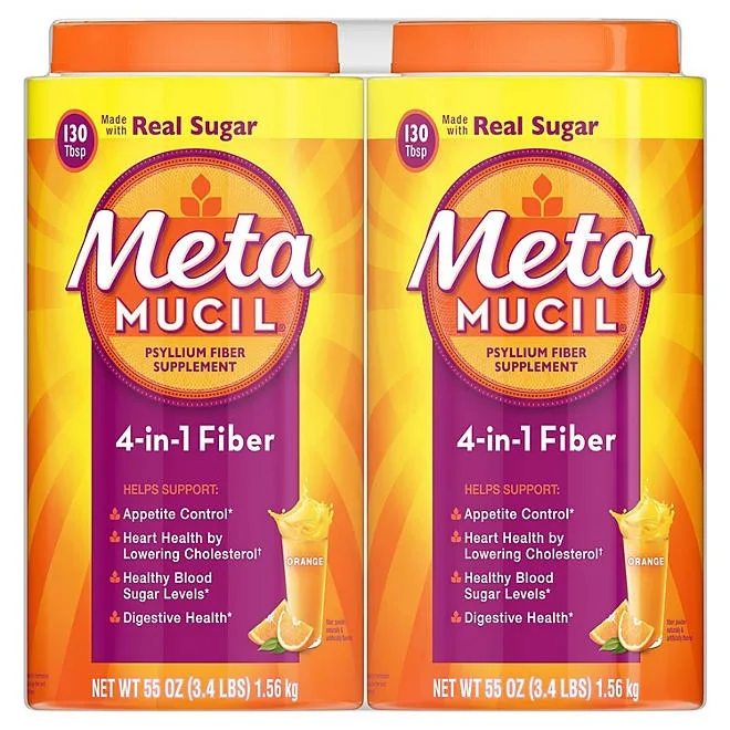 Metamucil Psyllium 4in1 Fiber Supplement Powder, Orange, 55 oz., 2 pk. 2