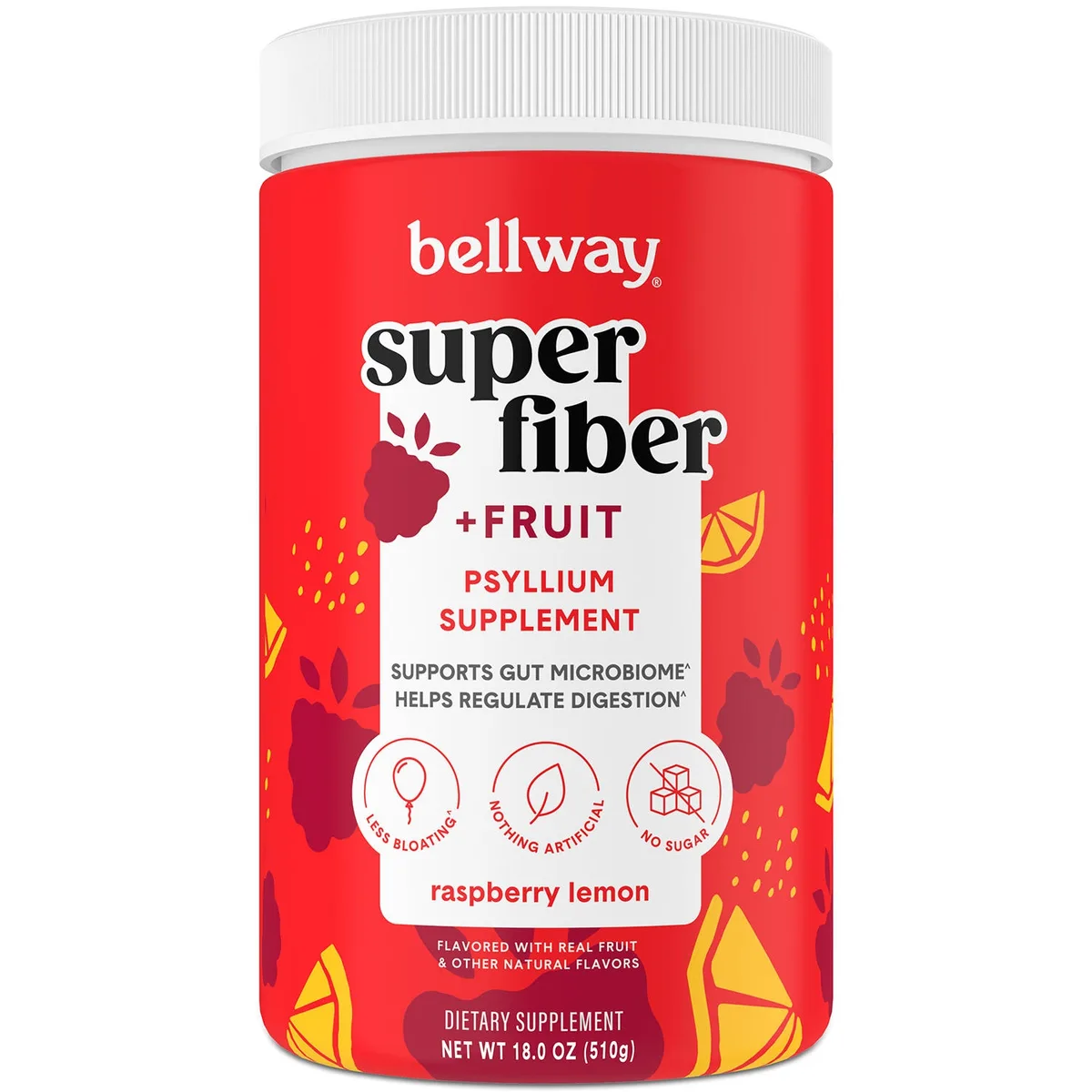 Bellway Super Fiber Fruit, Psyllium Husk Powder Fiber Supplement, Raspberry Lemon, 1.2 lbs.
