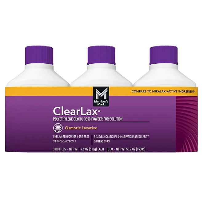 Member's Mark ClearLAX Polyethylene Glycol 3350 Powder, 17.9 oz., 3 pk. 2