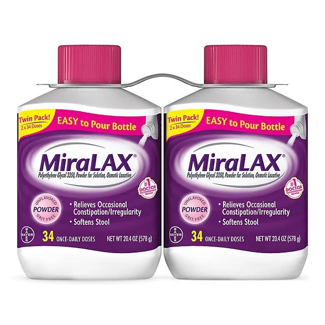 MiraLAX Gentle Constipation Relief Laxative Powder 34 Dose, 2 ct. 2
