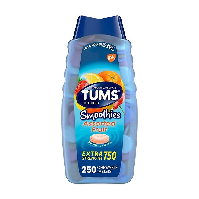 TUMS Smoothies Chewable Extra Strength Antacid Tablets, Assorted Fruit, 250 ct. 2
